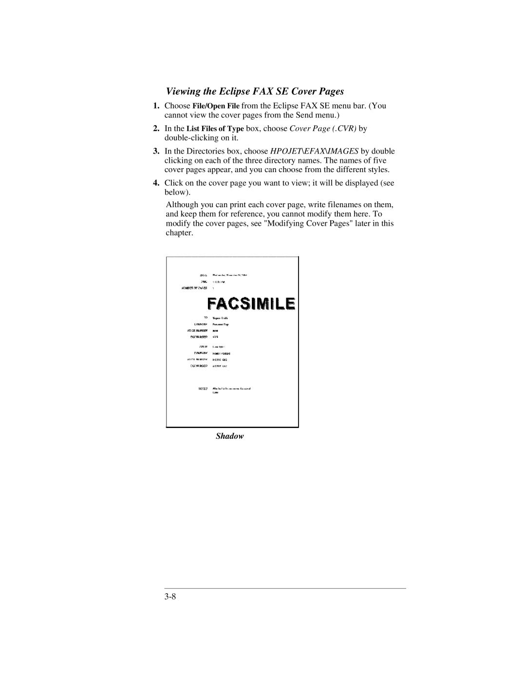 HP 350, 330 manual Viewing the Eclipse FAX SE Cover Pages 