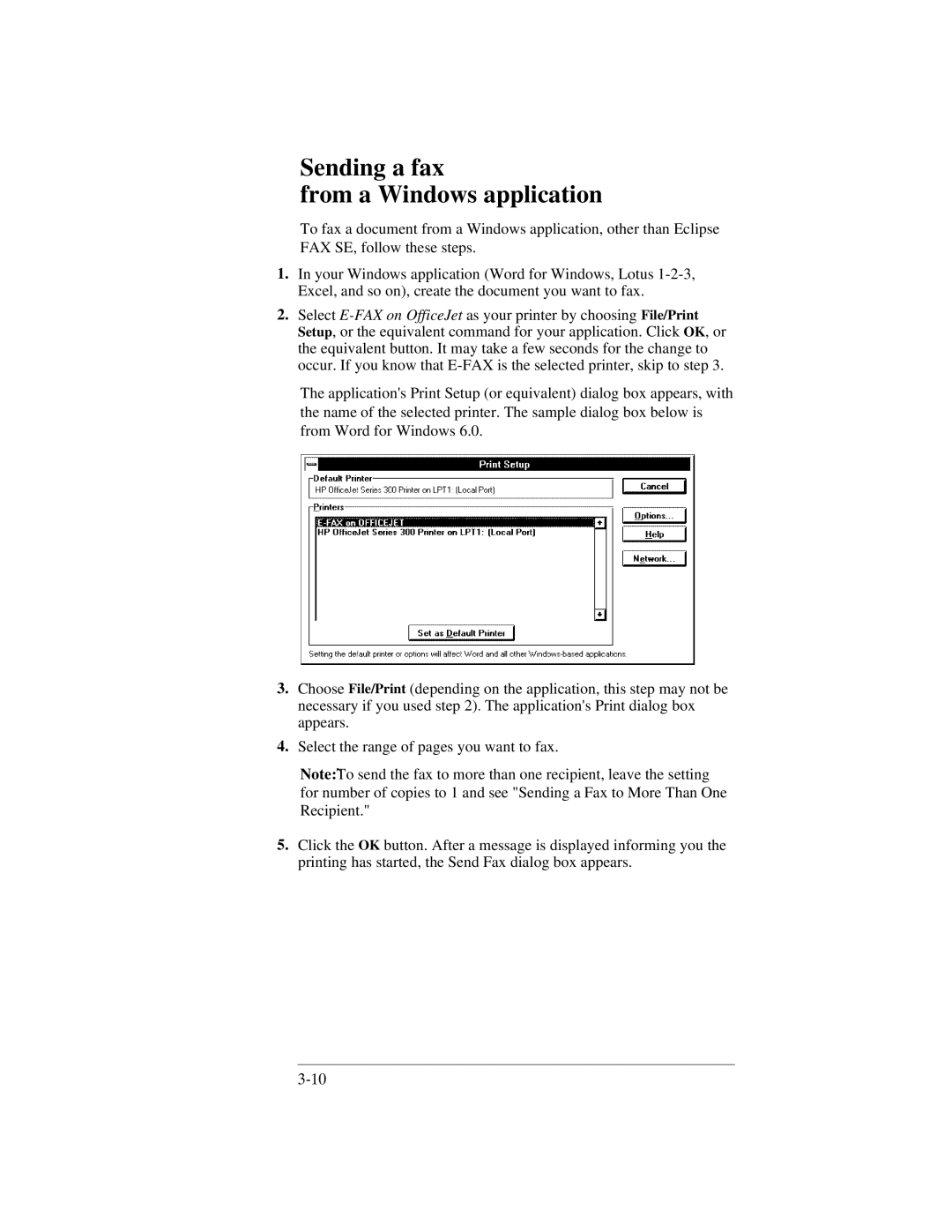 HP 350, 330 manual Sending a fax From a Windows application 