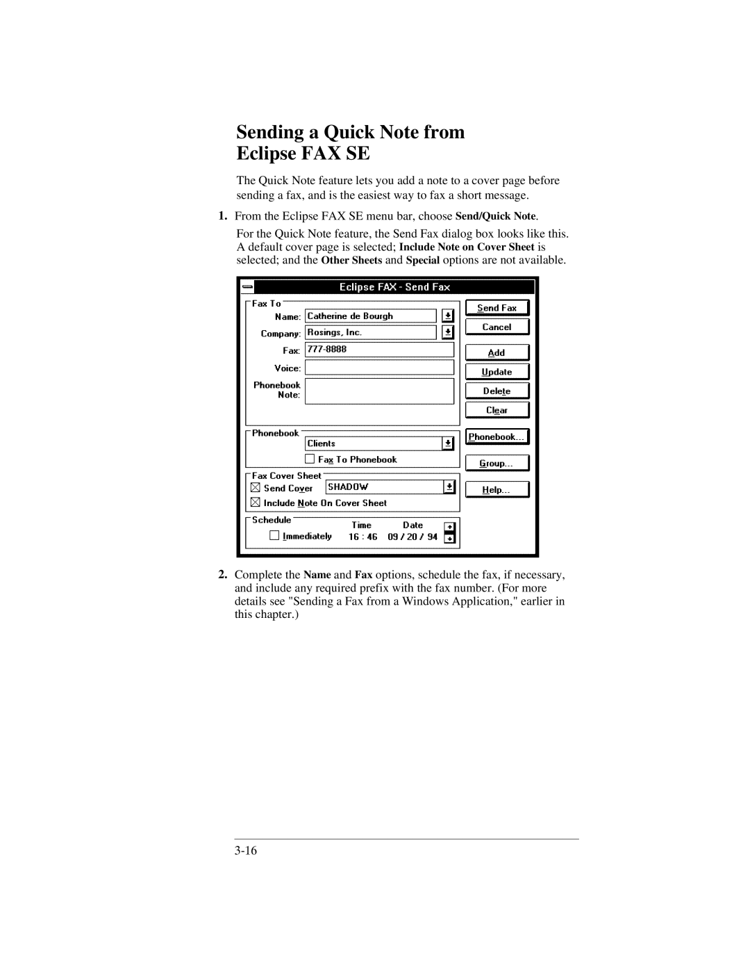 HP 350, 330 manual Sending a Quick Note from Eclipse FAX SE 