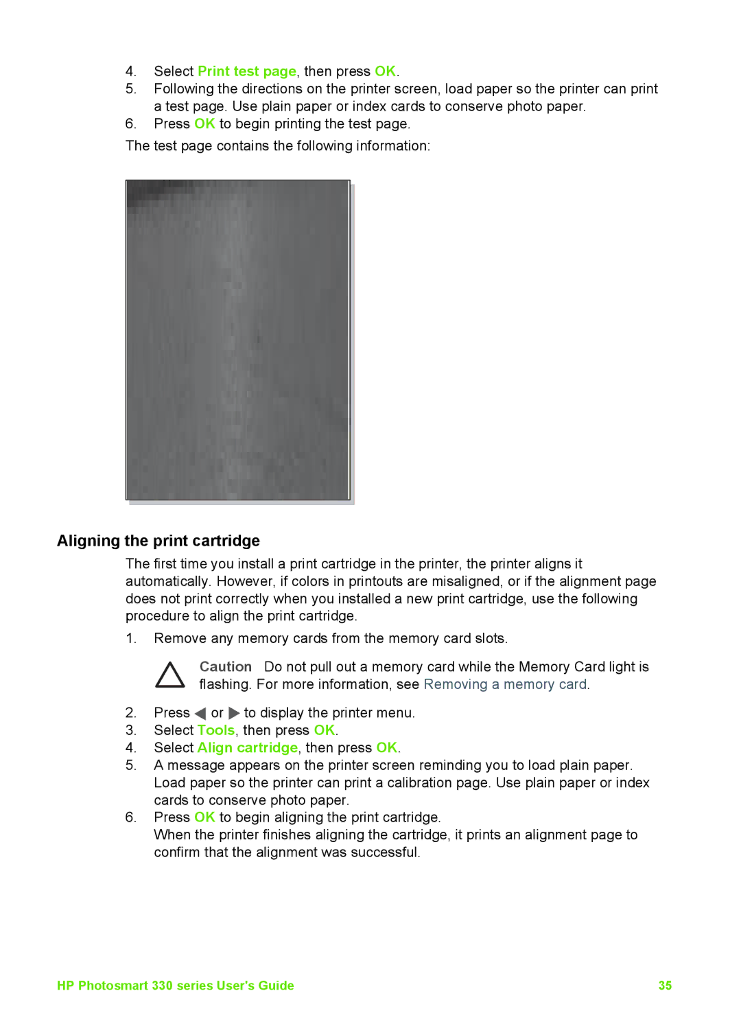 HP 330 manual Aligning the print cartridge 