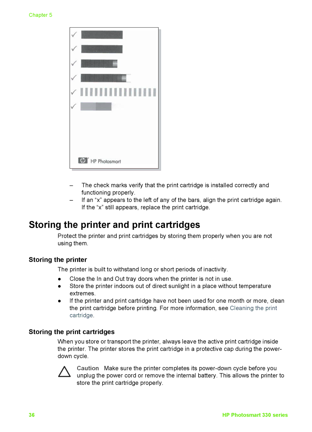 HP 330 manual Storing the printer and print cartridges, Storing the print cartridges 