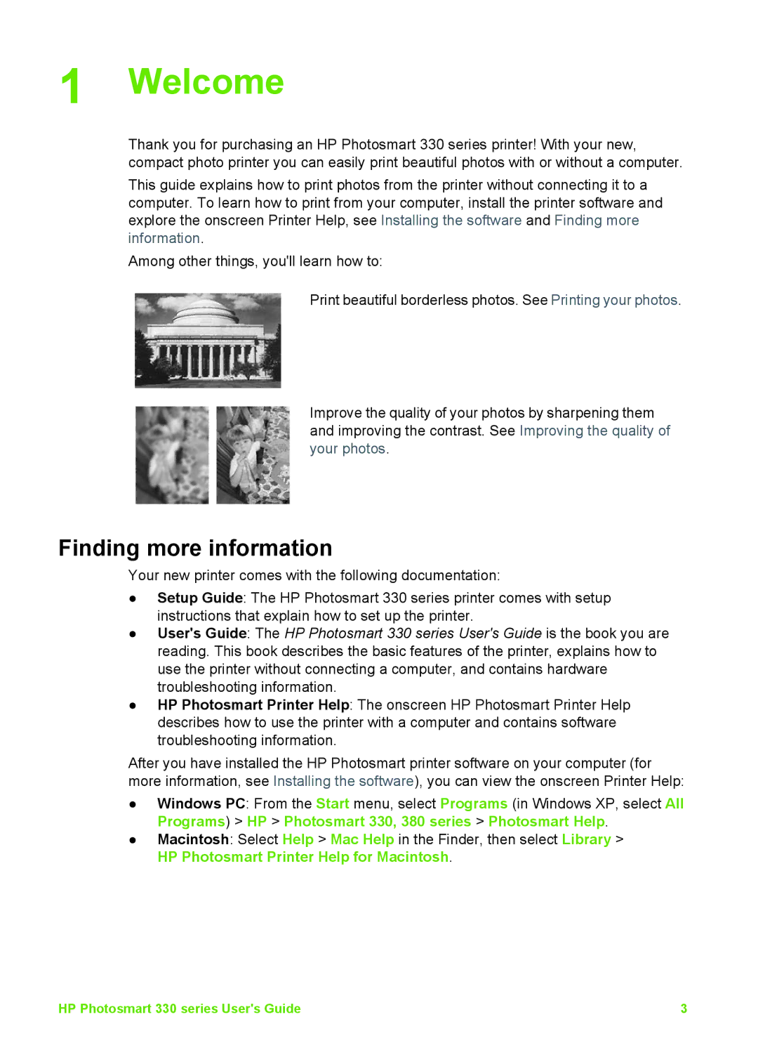HP 330 manual Welcome, Finding more information 
