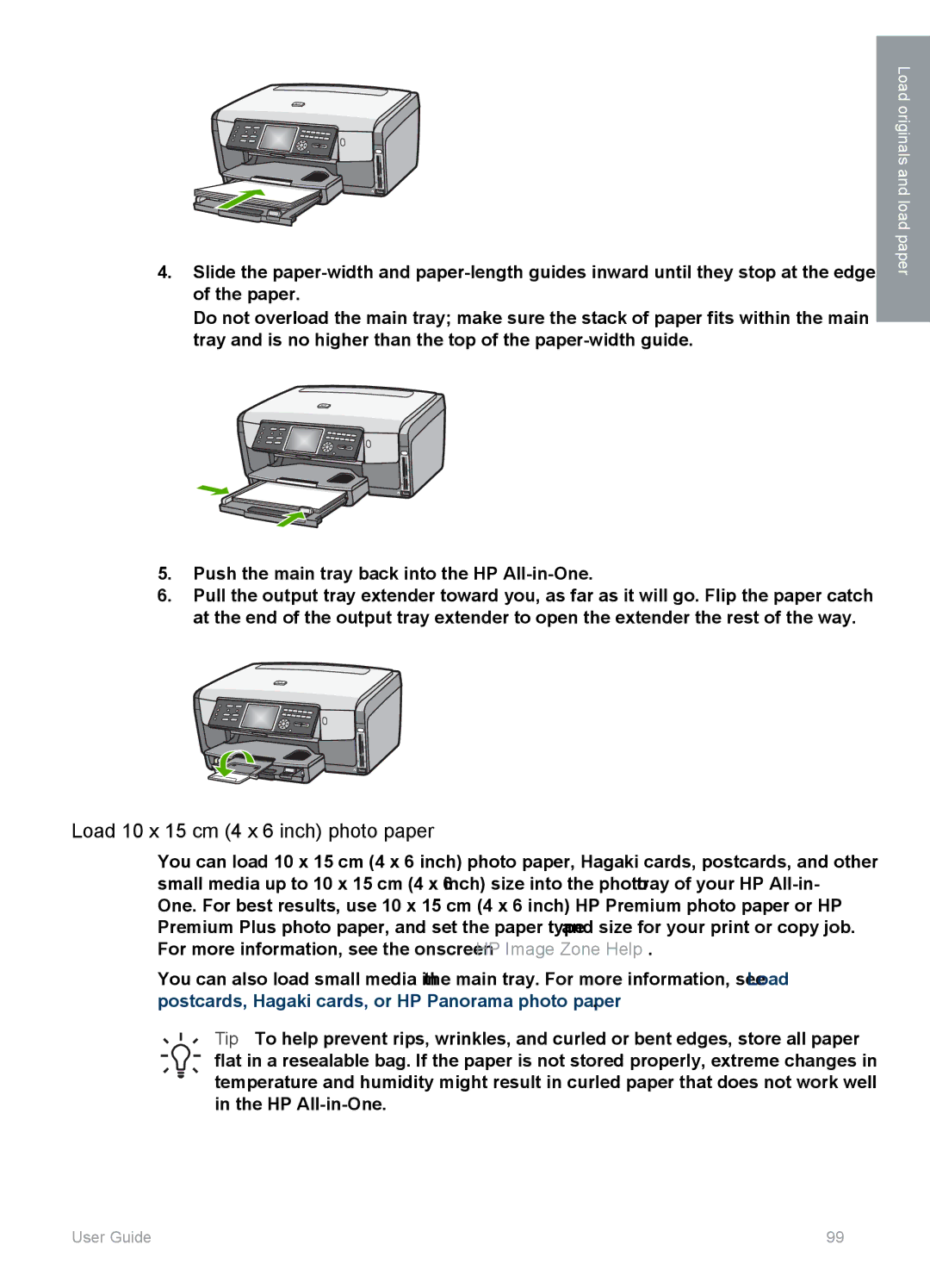 HP 3300 manual Load 10 x 15 cm 4 x 6 inch photo paper 