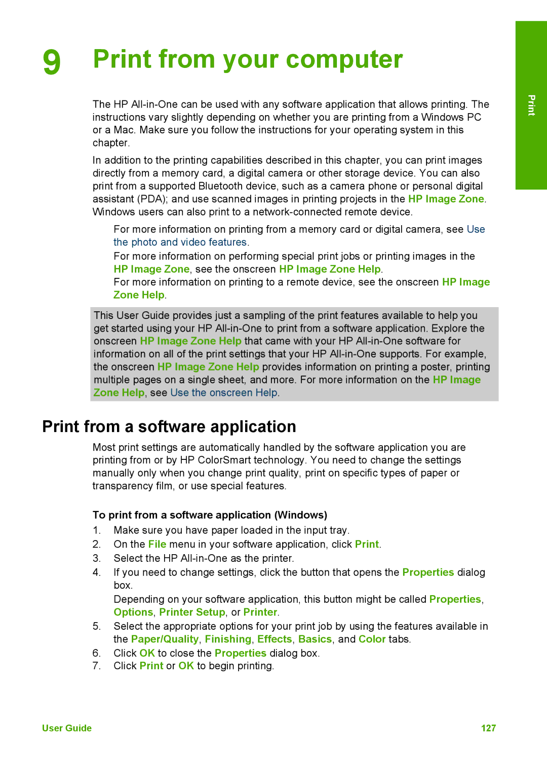 HP 3300 manual Print from your computer, Print from a software application, To print from a software application Windows 