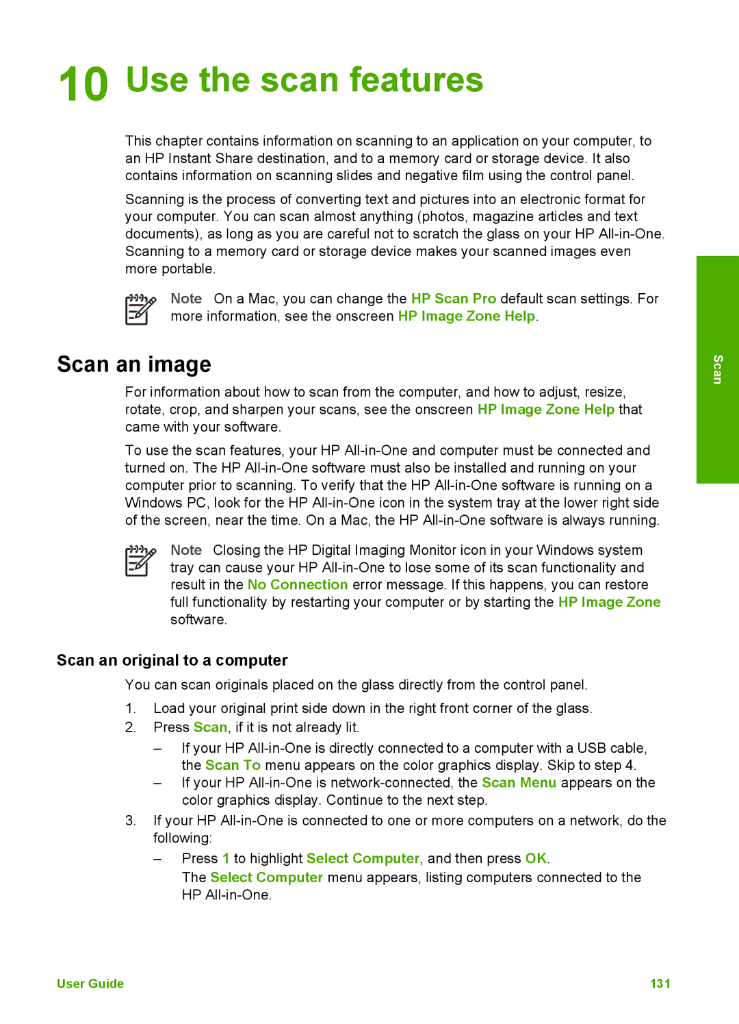 HP 3300 manual Use the scan features, Scan an image, Scan an original to a computer 