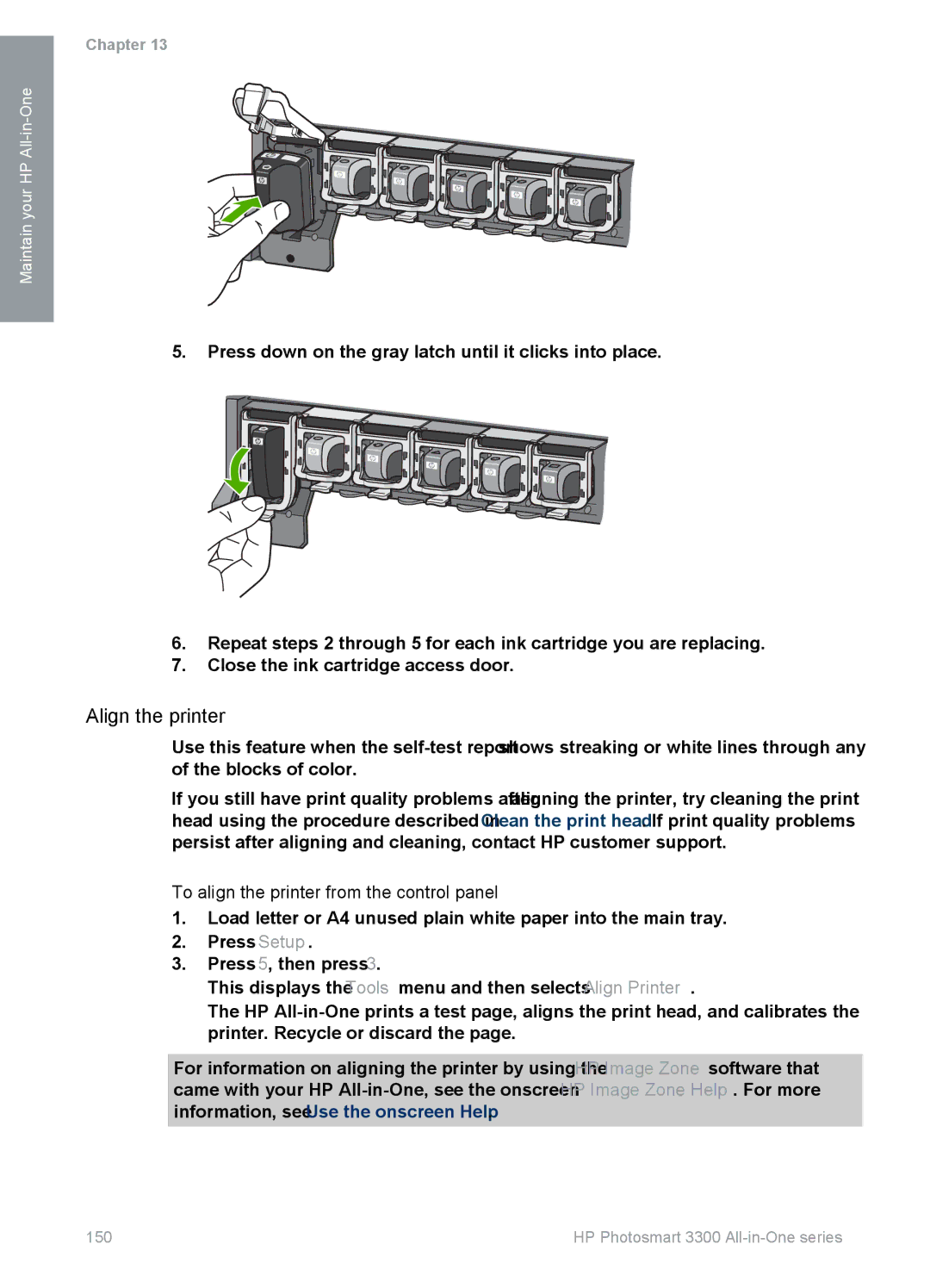 HP 3300 manual Align the printer, To align the printer from the control panel 