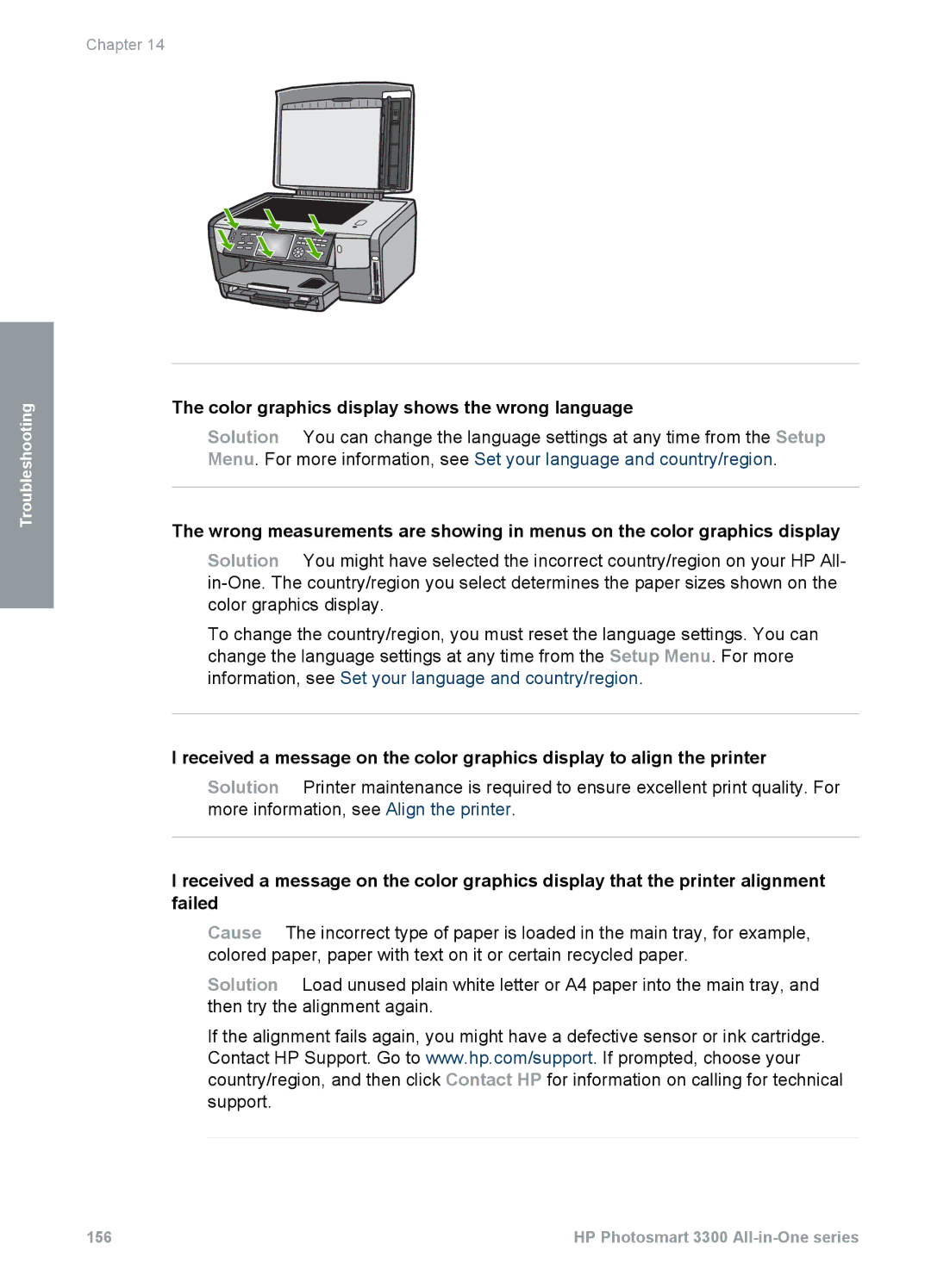 HP 3300 manual Color graphics display shows the wrong language 