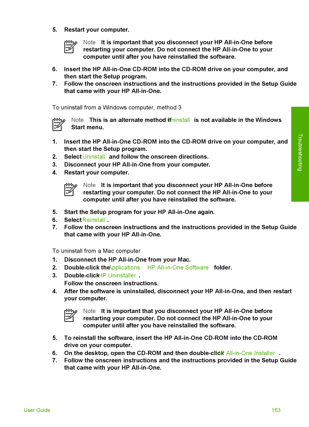 HP 3300 Select Reinstall, To uninstall from a Mac computer, Double-click the Applications HP All-in-One Software folder 