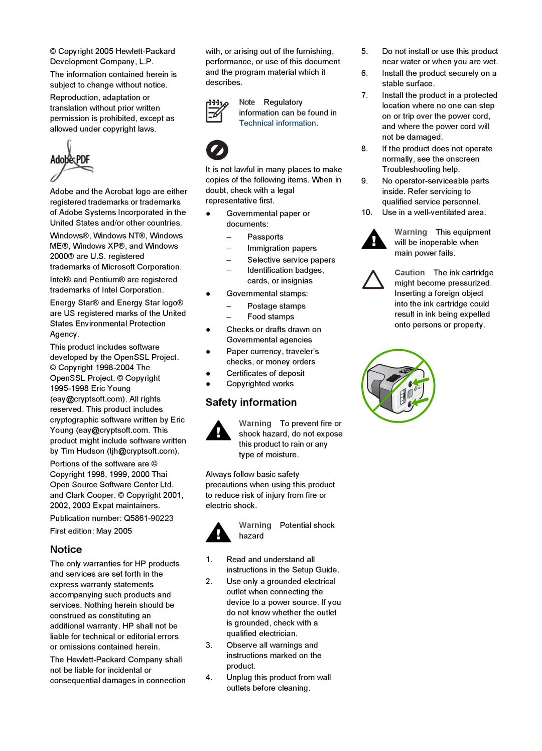 HP 3300 manual Safety information 