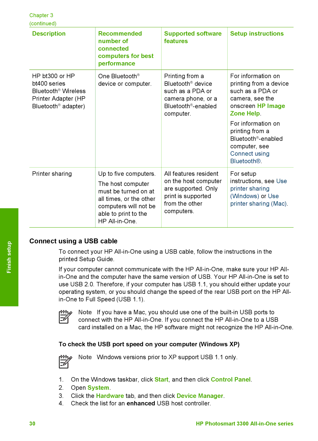 HP 3300 manual Connect using a USB cable, Description Recommended Number Connected 