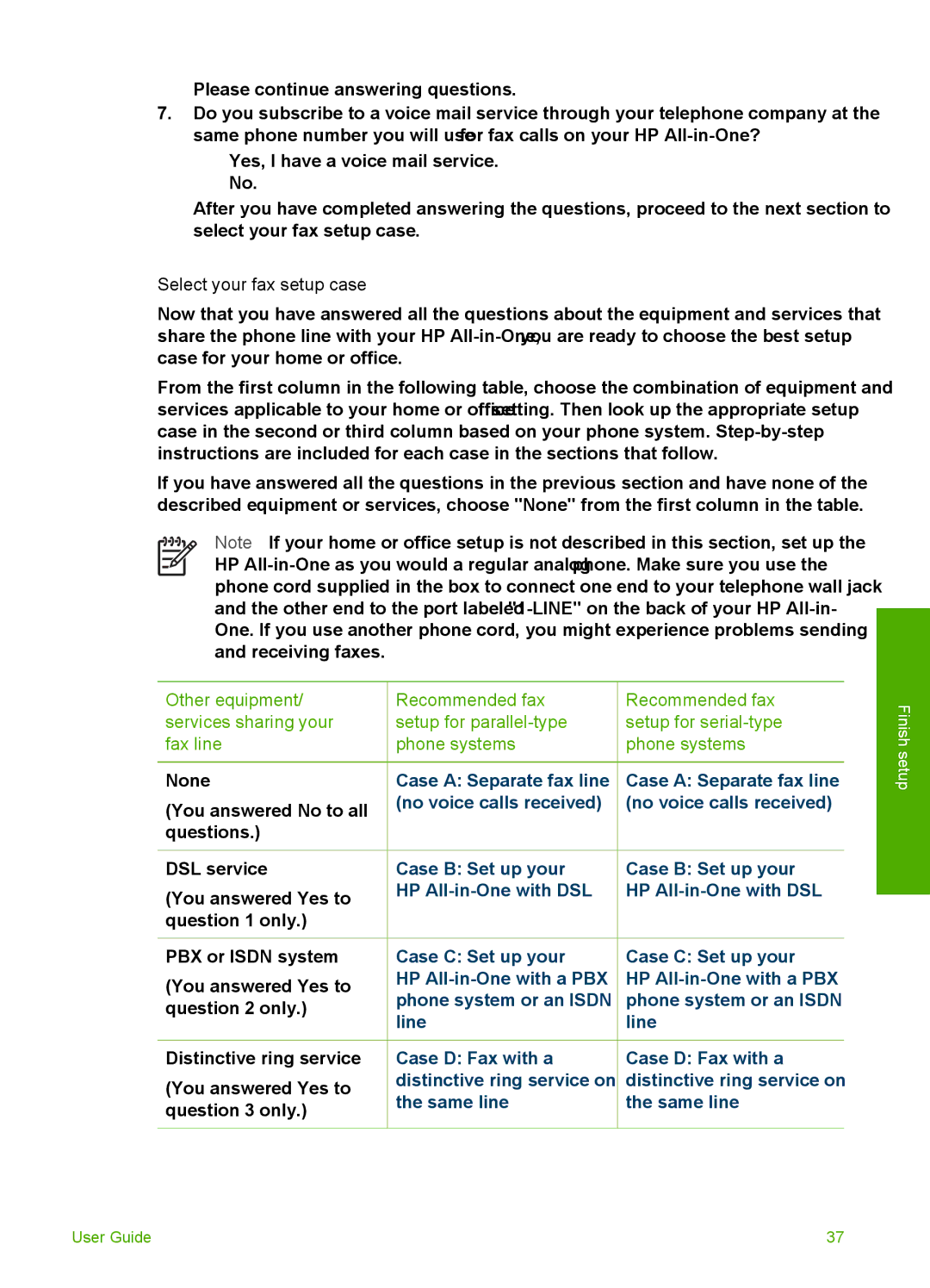 HP 3300 manual Select your fax setup case, Other equipment/ services sharing your fax line 