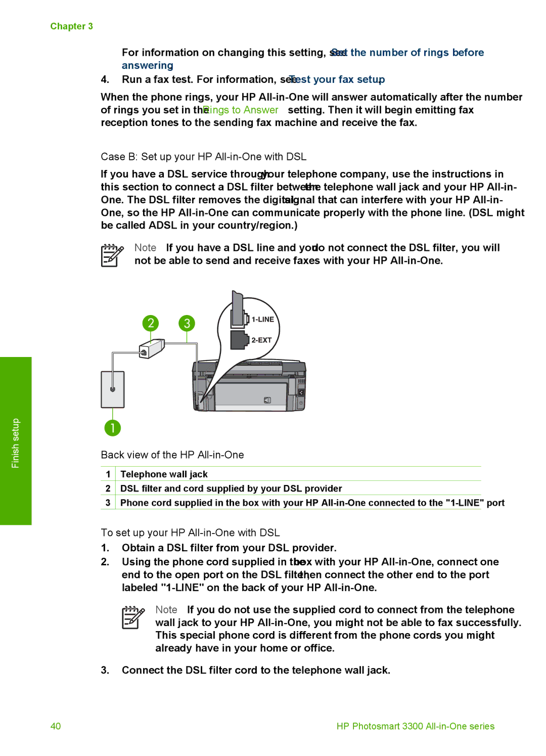 HP 3300 manual Case B Set up your HP All-in-One with DSL, To set up your HP All-in-One with DSL 