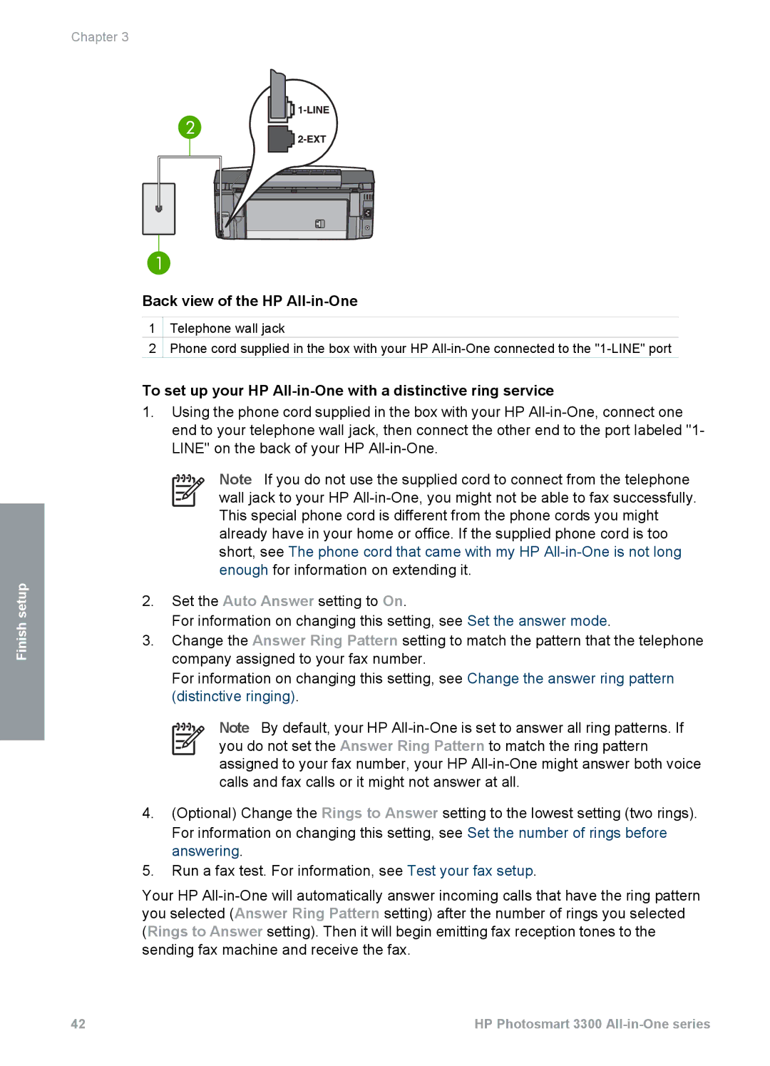 HP 3300 manual To set up your HP All-in-One with a distinctive ring service 