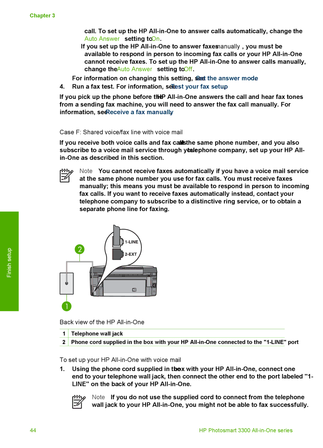 HP 3300 manual Case F Shared voice/fax line with voice mail, To set up your HP All-in-One with voice mail 