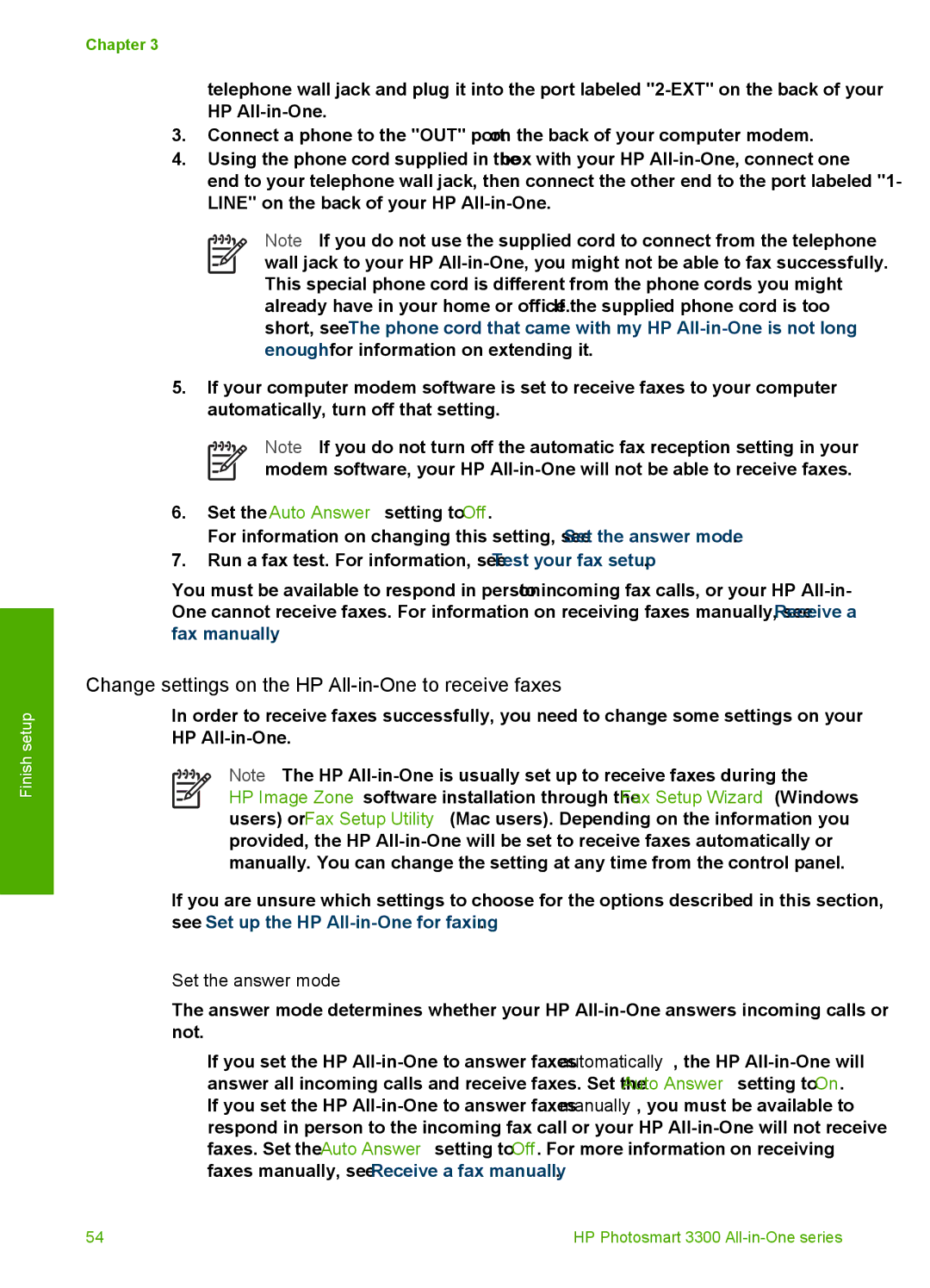 HP 3300 manual Change settings on the HP All-in-One to receive faxes, Set the answer mode 