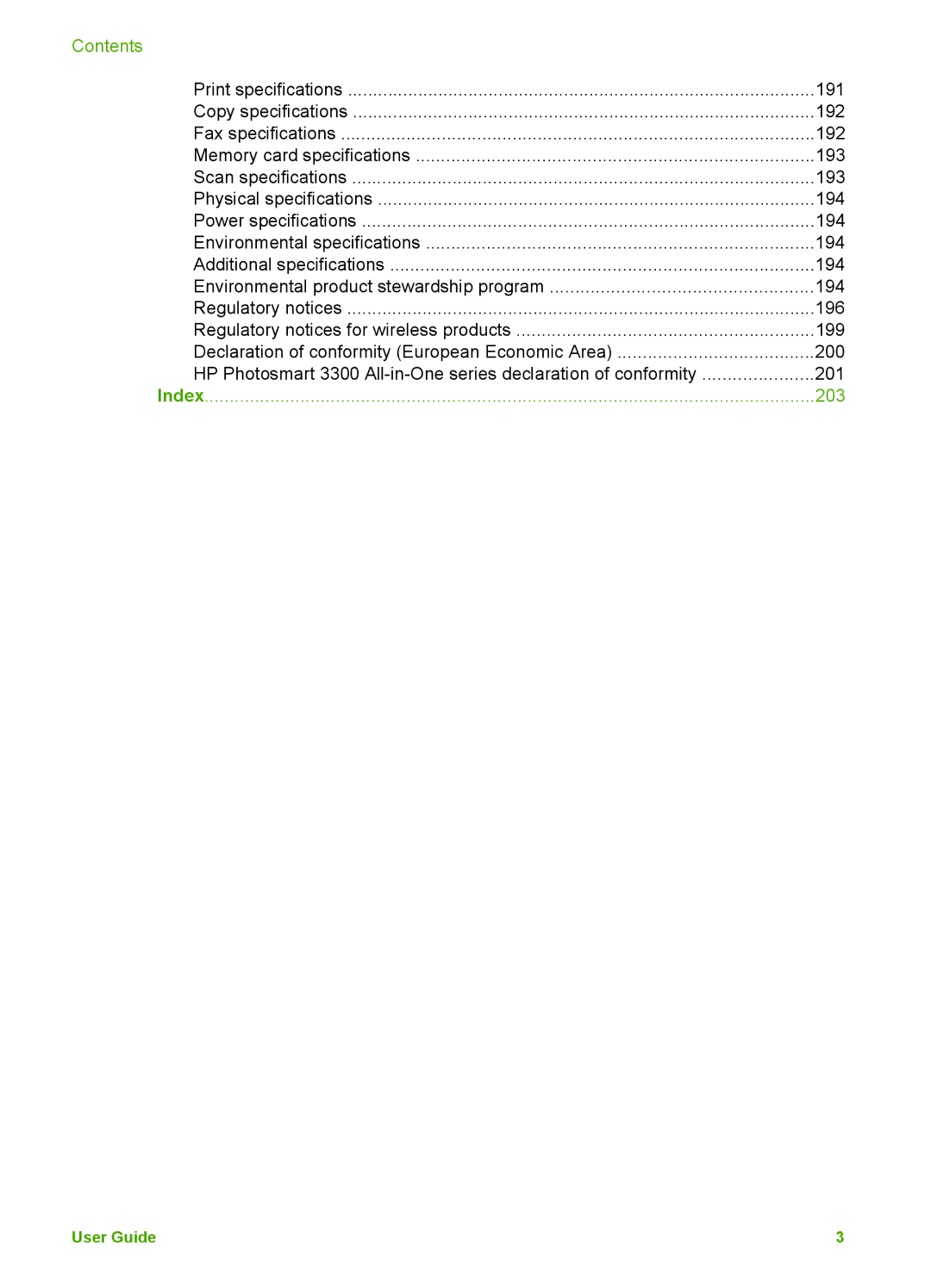 HP 3300 manual Index 203 