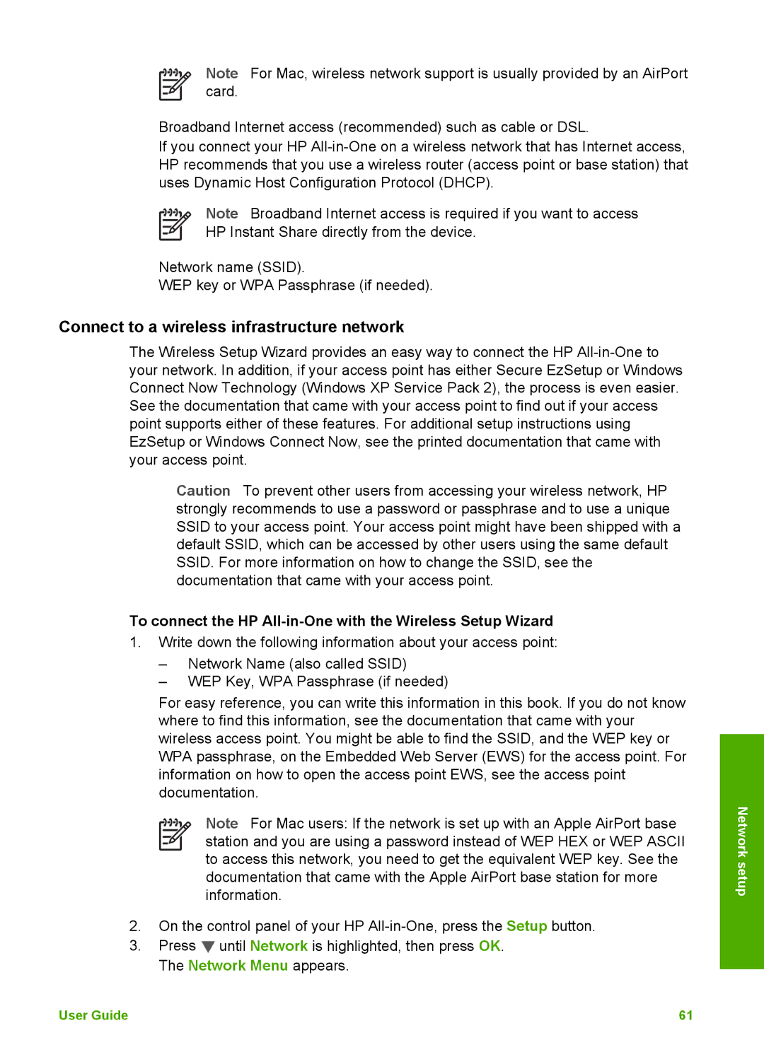 HP 3300 manual Connect to a wireless infrastructure network, To connect the HP All-in-One with the Wireless Setup Wizard 