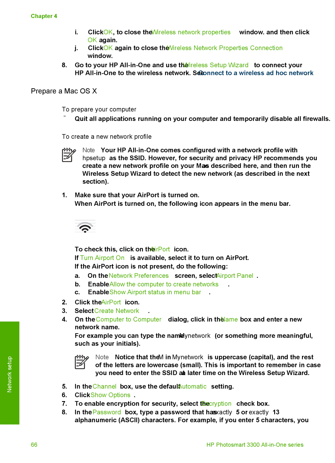 HP 3300 manual Prepare a Mac OS, To create a new network profile, Select Create Network…, Click Show Options 