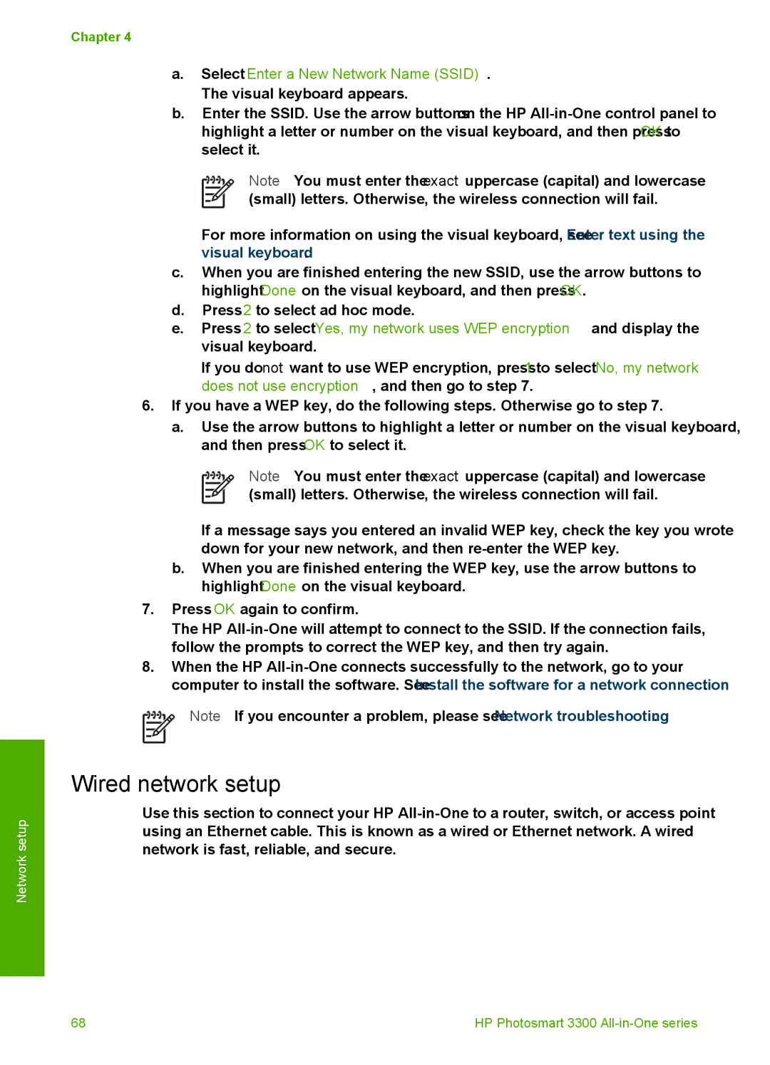 HP 3300 manual Wired network setup 