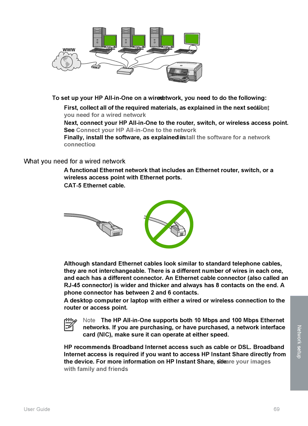 HP 3300 manual What you need for a wired network 