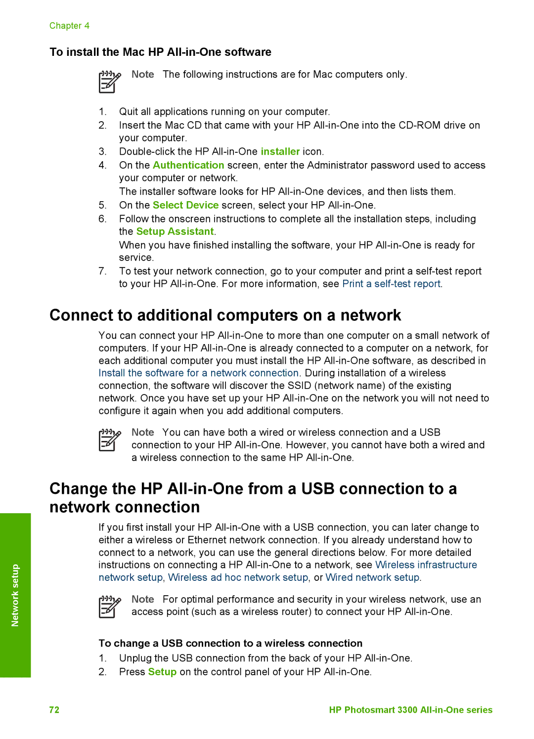 HP 3300 manual Connect to additional computers on a network, To install the Mac HP All-in-One software 