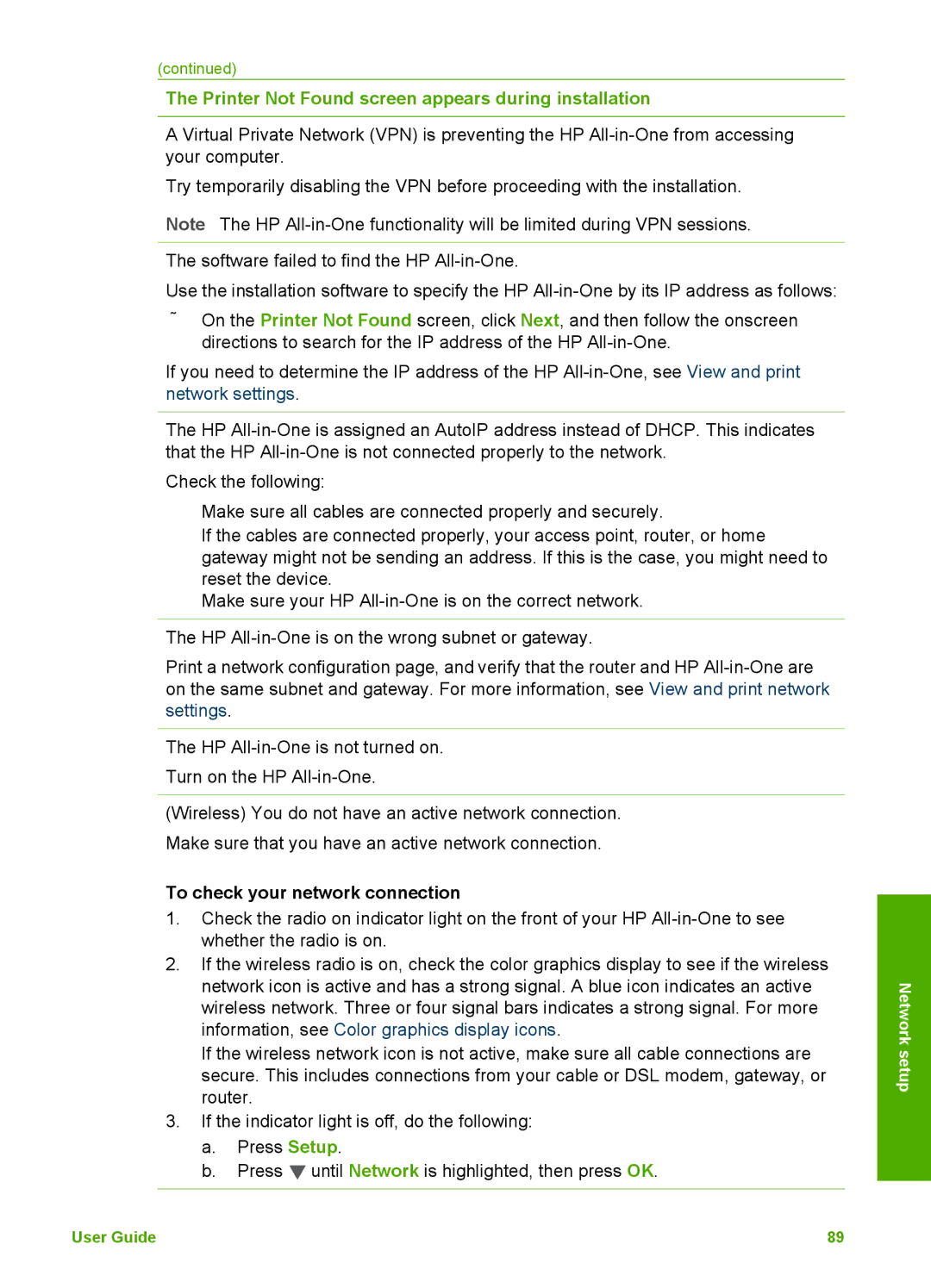 HP 3300 manual To check your network connection 