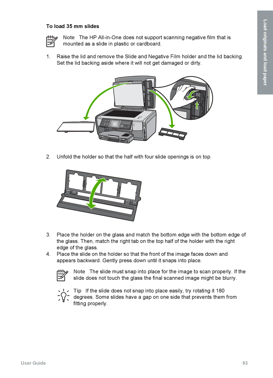 HP 3300 manual To load 35 mm slides 