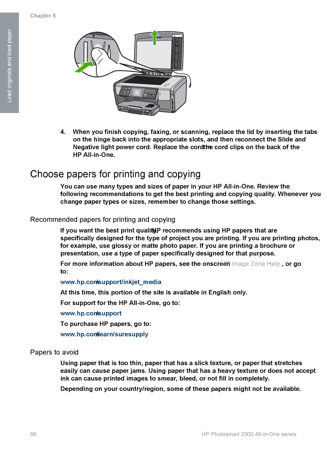 HP 3300 manual Choose papers for printing and copying, Recommended papers for printing and copying, Papers to avoid 