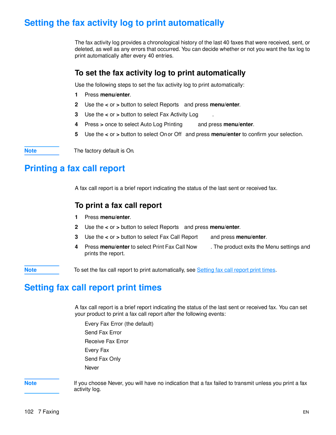 HP 3300mfp Setting the fax activity log to print automatically, Printing a fax call report, To print a fax call report 