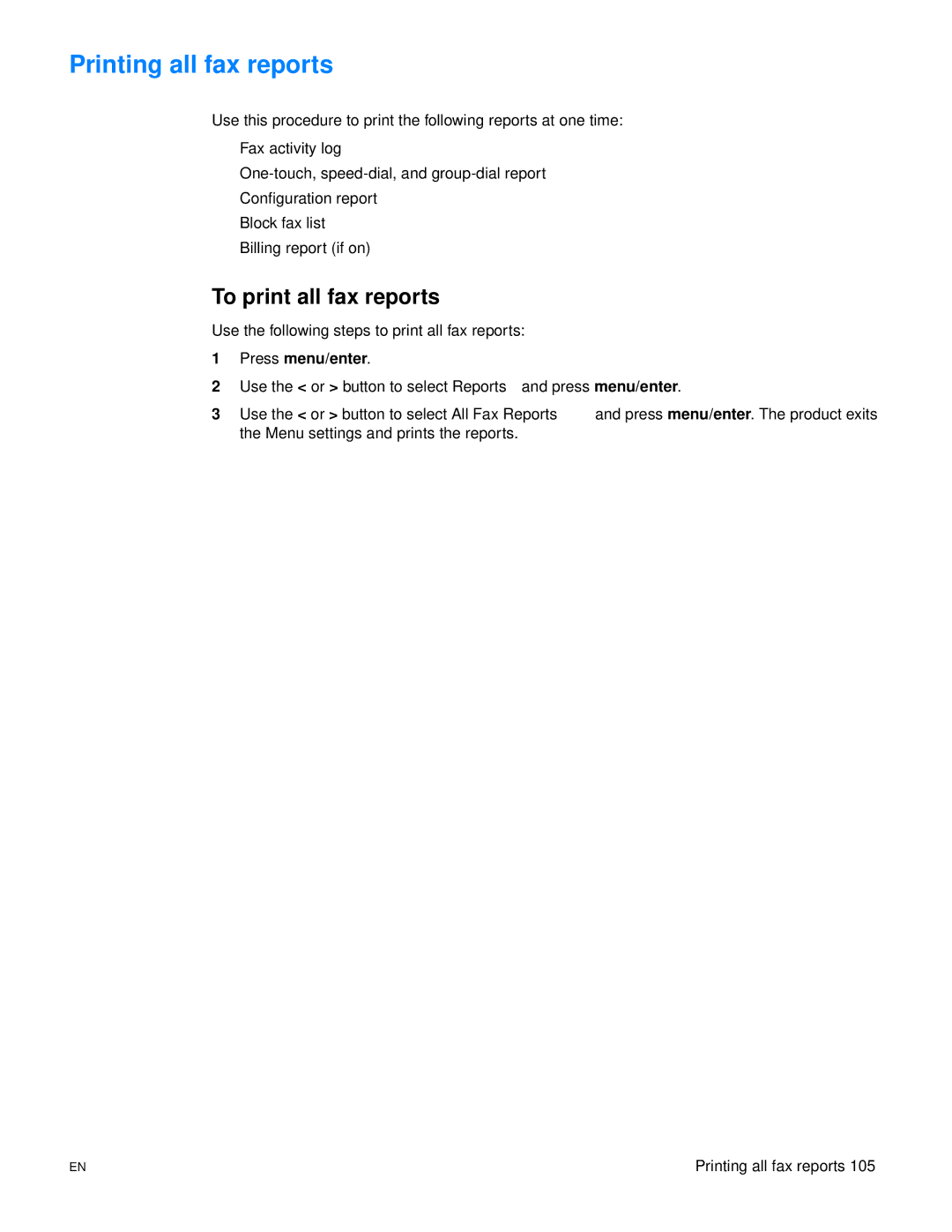 HP 3300mfp manual Printing all fax reports, To print all fax reports 