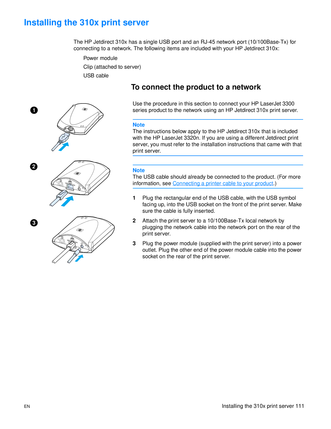 HP 3300mfp manual Installing the 310x print server, To connect the product to a network 