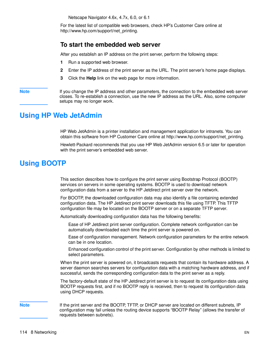 HP 3300mfp manual Using HP Web JetAdmin, Using Bootp, To start the embedded web server 