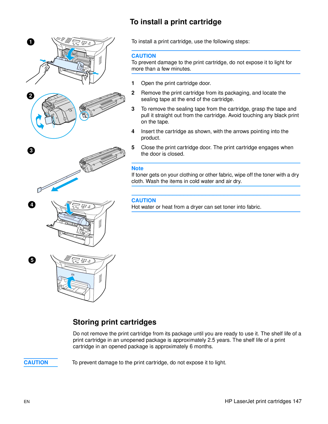 HP 3300mfp manual To install a print cartridge, Storing print cartridges 