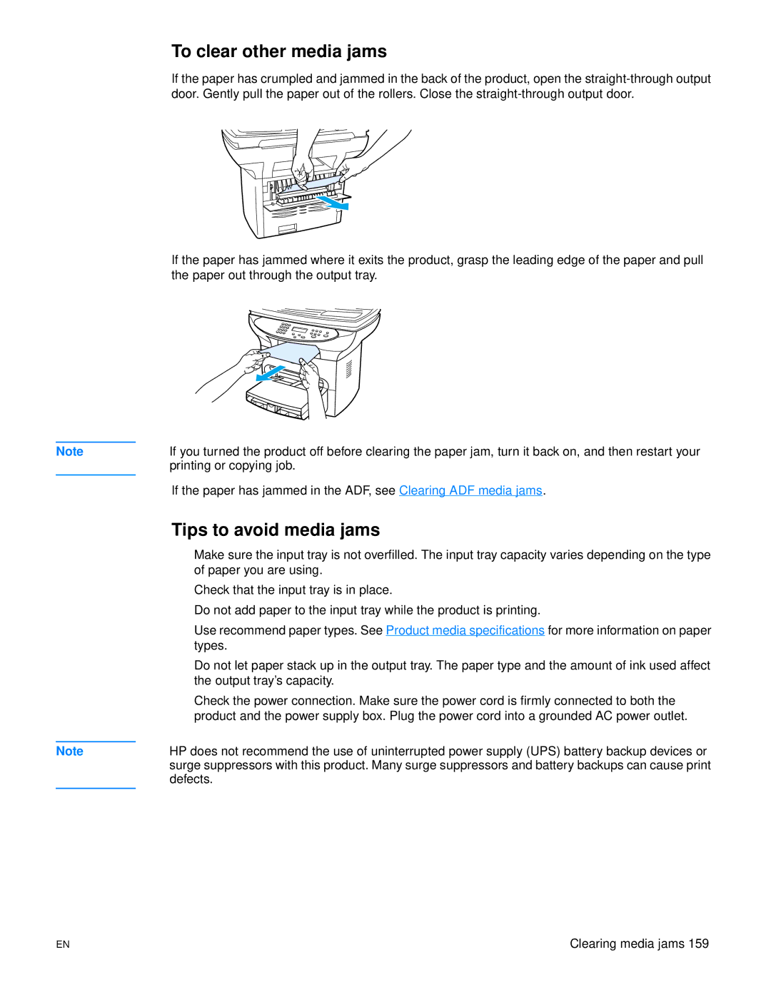 HP 3300mfp manual To clear other media jams, Tips to avoid media jams 