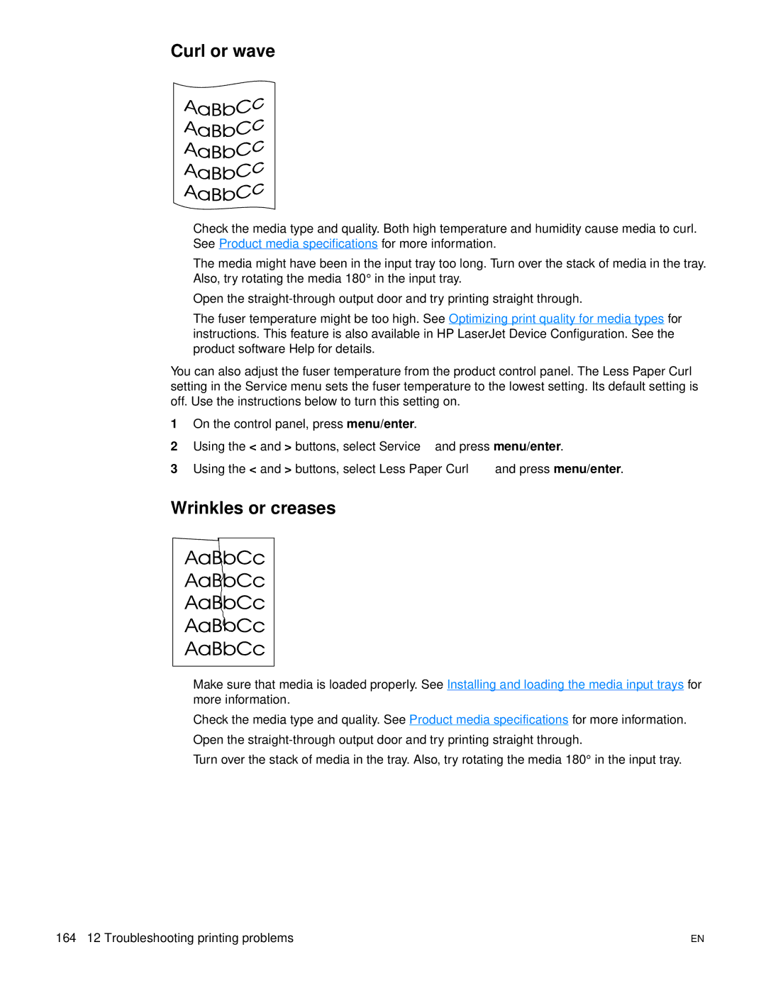 HP 3300mfp manual Curl or wave, Wrinkles or creases 