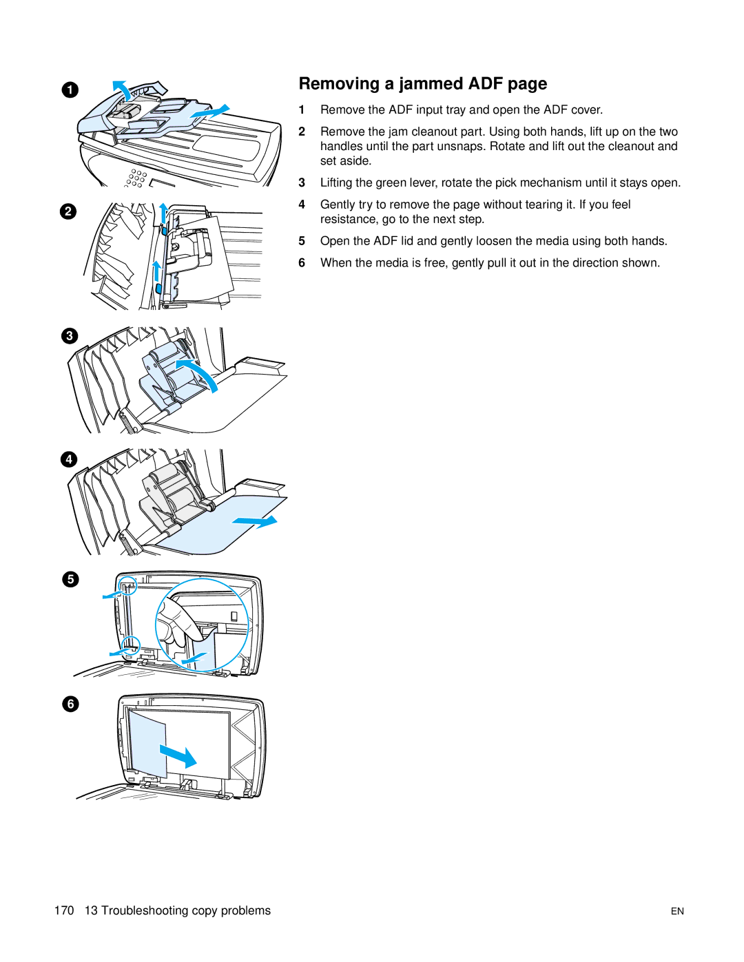 HP 3300mfp manual Removing a jammed ADF 