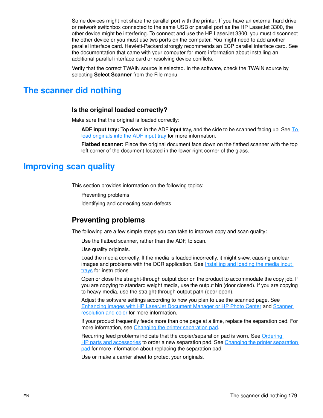 HP 3300mfp manual Scanner did nothing, Improving scan quality 