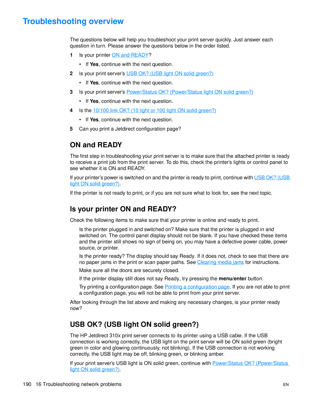 HP 3300mfp manual Troubleshooting overview, On and Ready, Is your printer on and READY?, USB OK? USB light on solid green? 