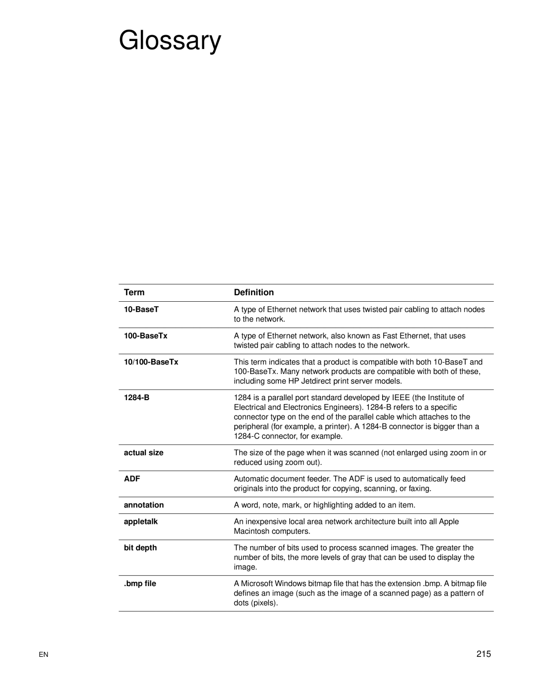 HP 3300mfp manual Glossary, Term Definition 