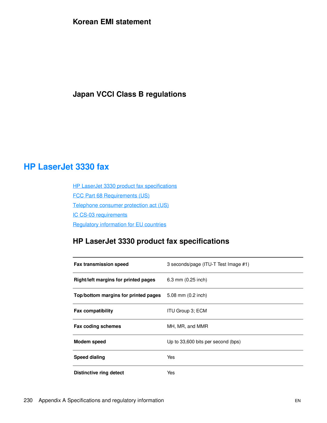 HP 3300mfp manual HP LaserJet 3330 fax, Korean EMI statement Japan Vcci Class B regulations 