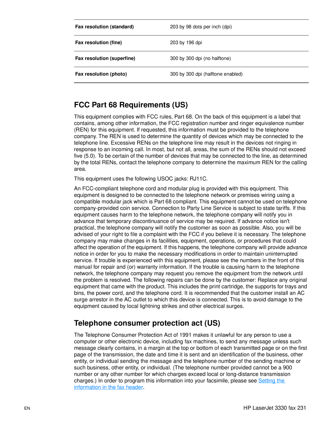 HP 3300mfp manual FCC Part 68 Requirements US, Telephone consumer protection act US 