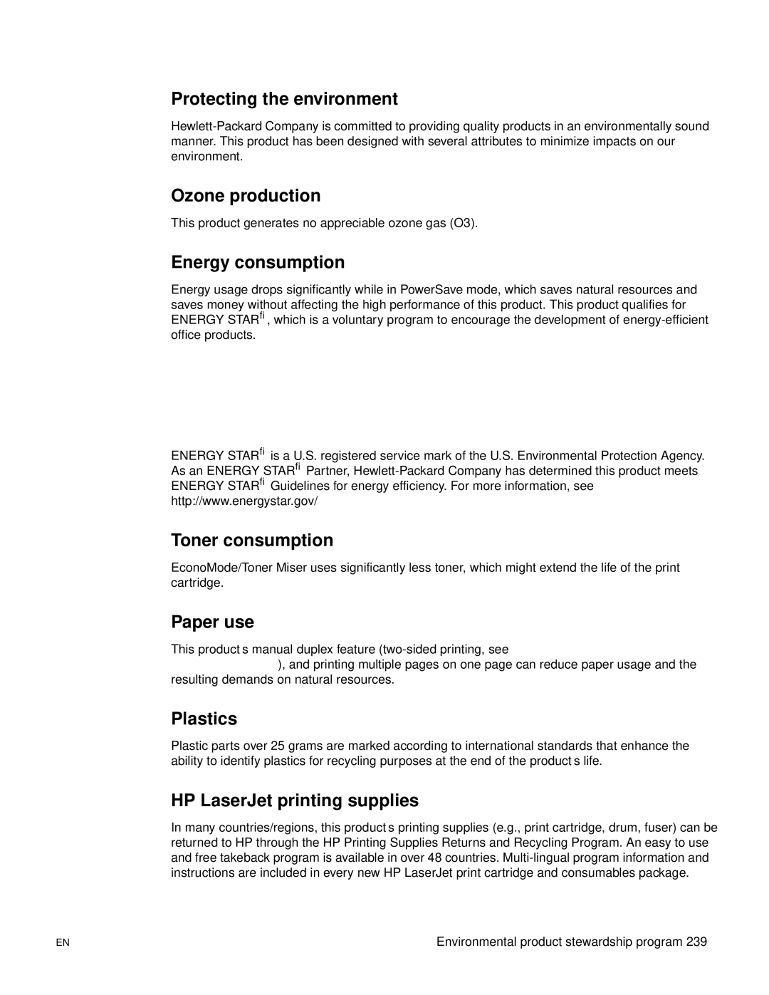 HP 3300mfp manual Environmental product stewardship program 