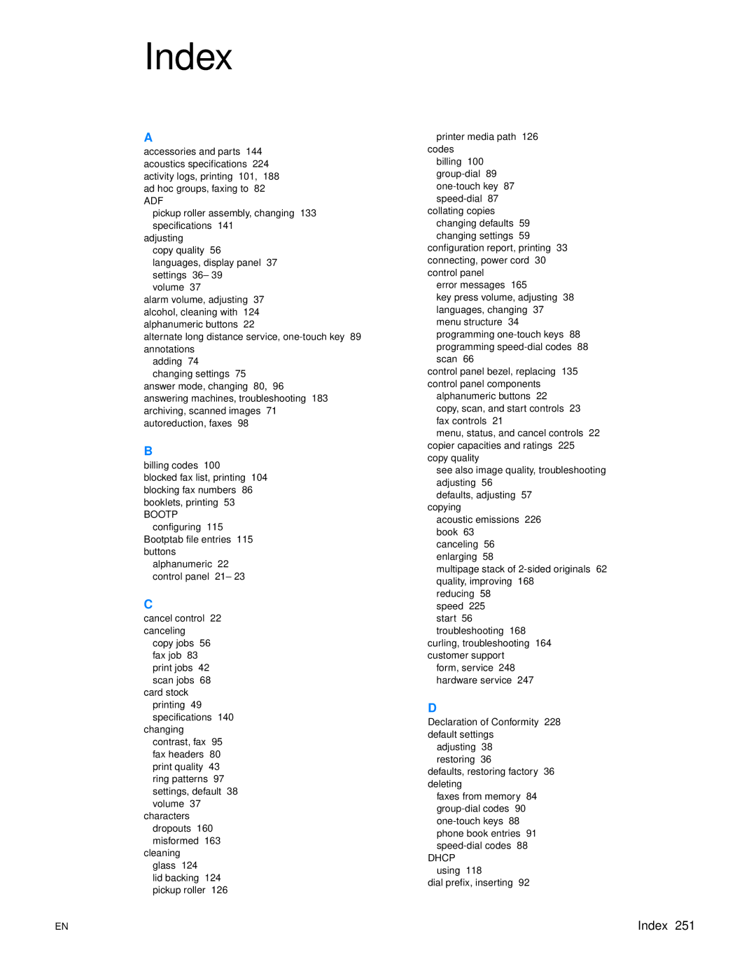 HP 3300mfp manual Index, Adf 