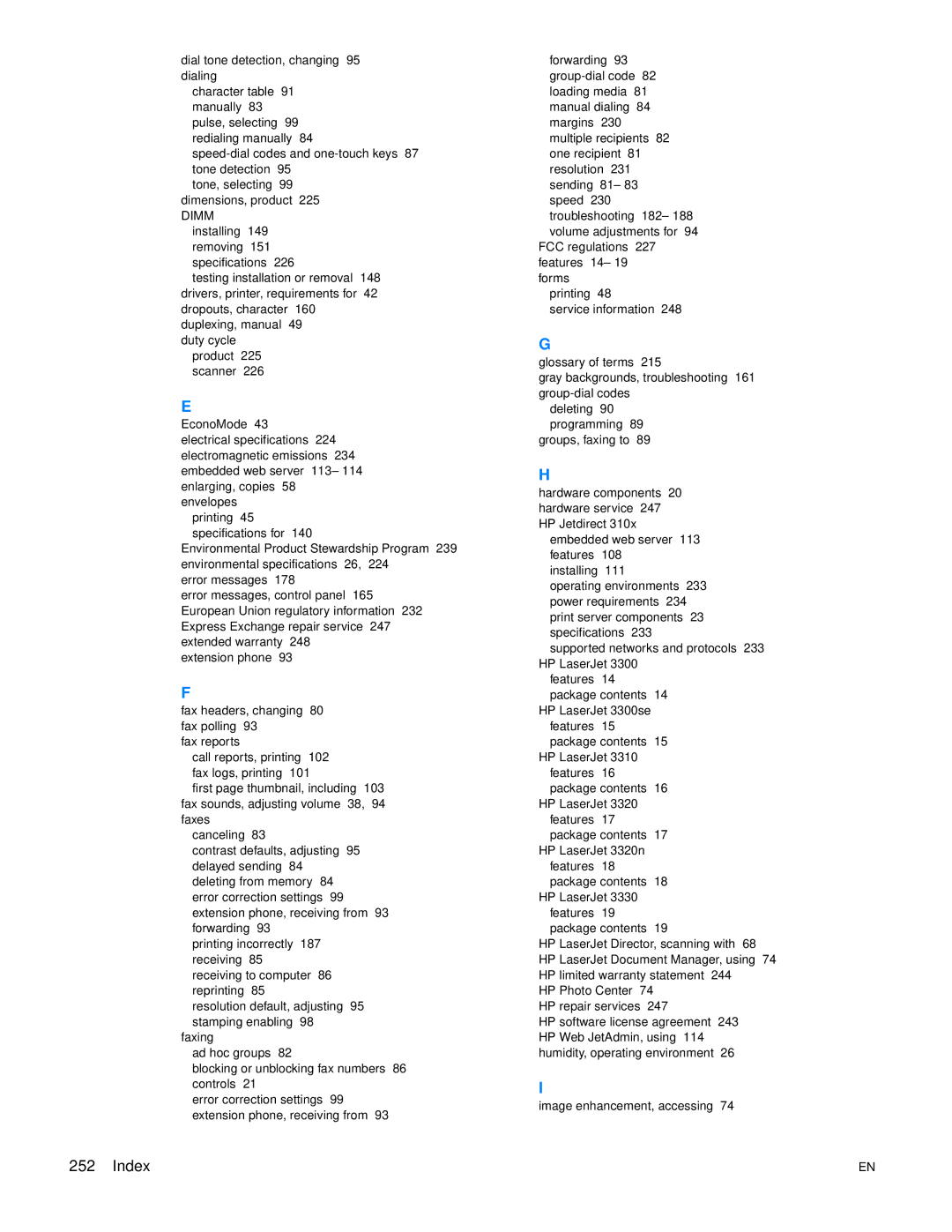 HP 3300mfp manual Index 