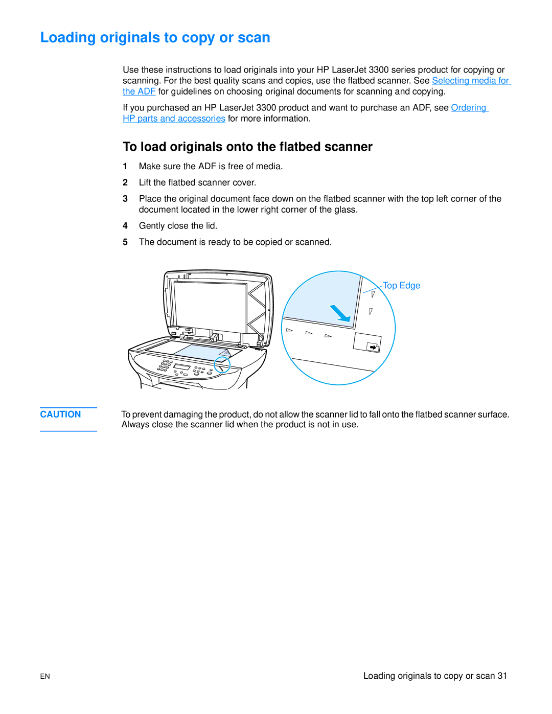 HP 3300mfp manual Loading originals to copy or scan, To load originals onto the flatbed scanner 