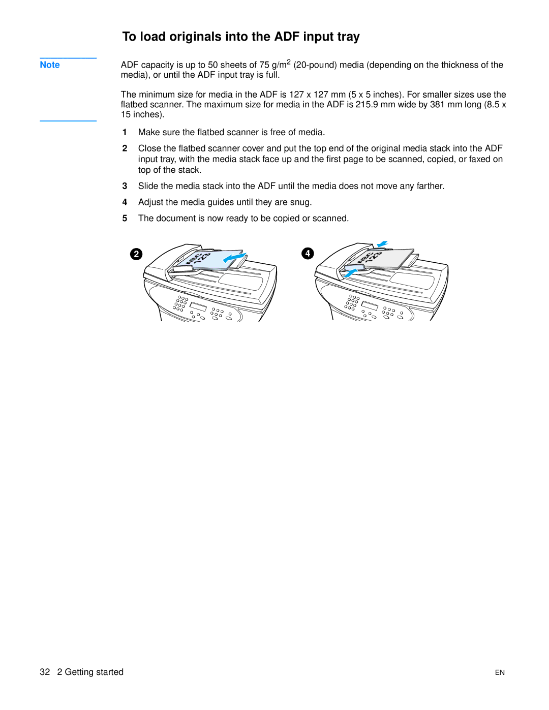 HP 3300mfp manual To load originals into the ADF input tray 