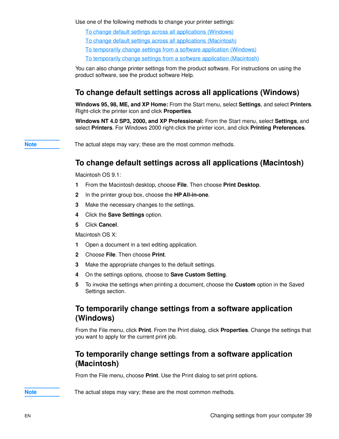 HP 3300mfp manual To change default settings across all applications Windows 