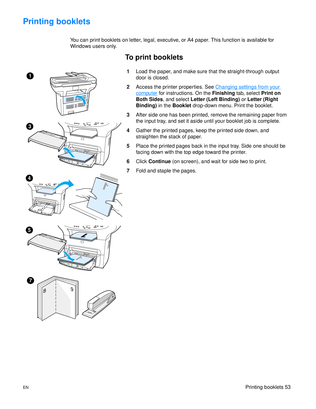 HP 3300mfp manual Printing booklets, To print booklets 