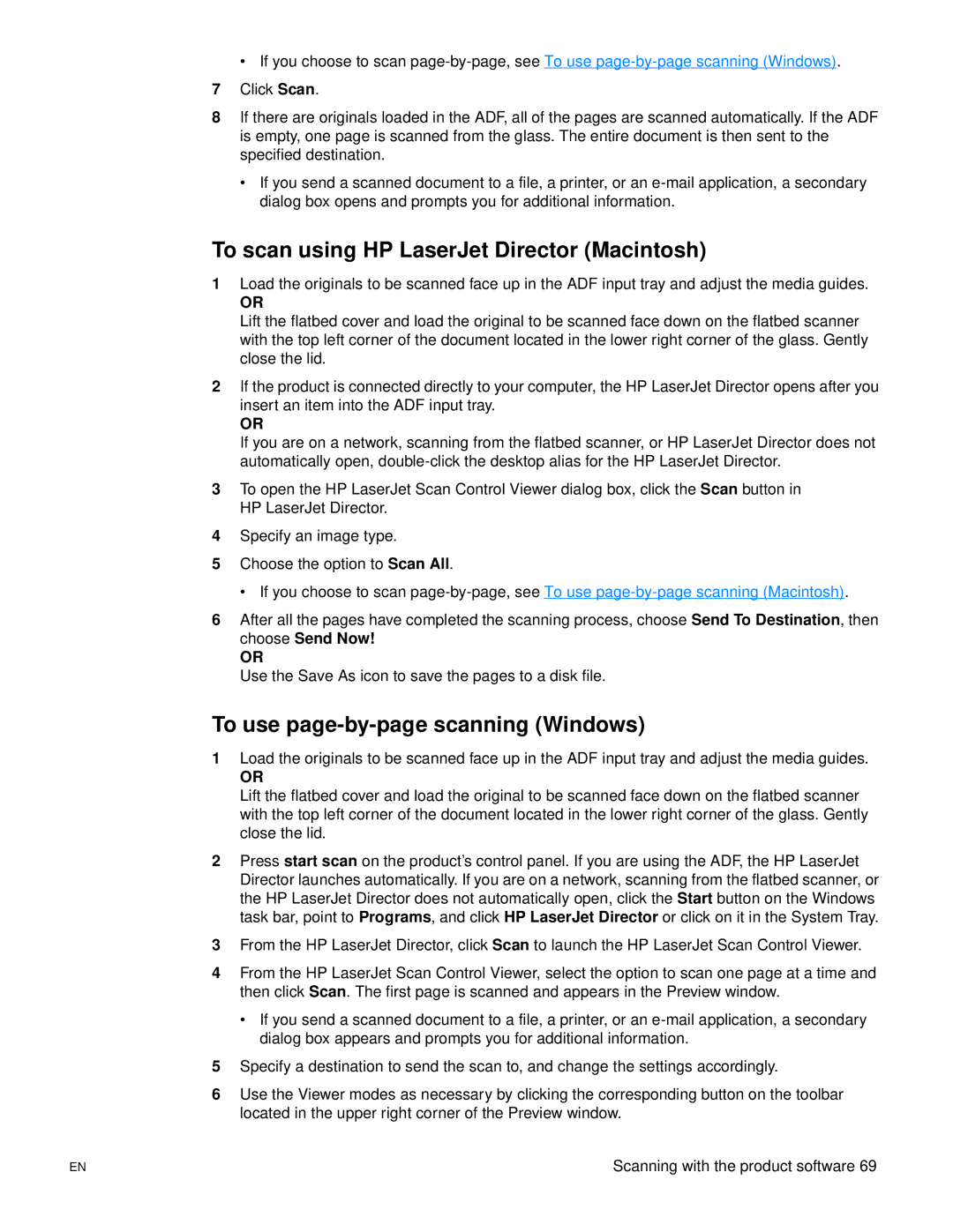 HP 3300mfp manual To scan using HP LaserJet Director Macintosh, To use page-by-page scanning Windows 