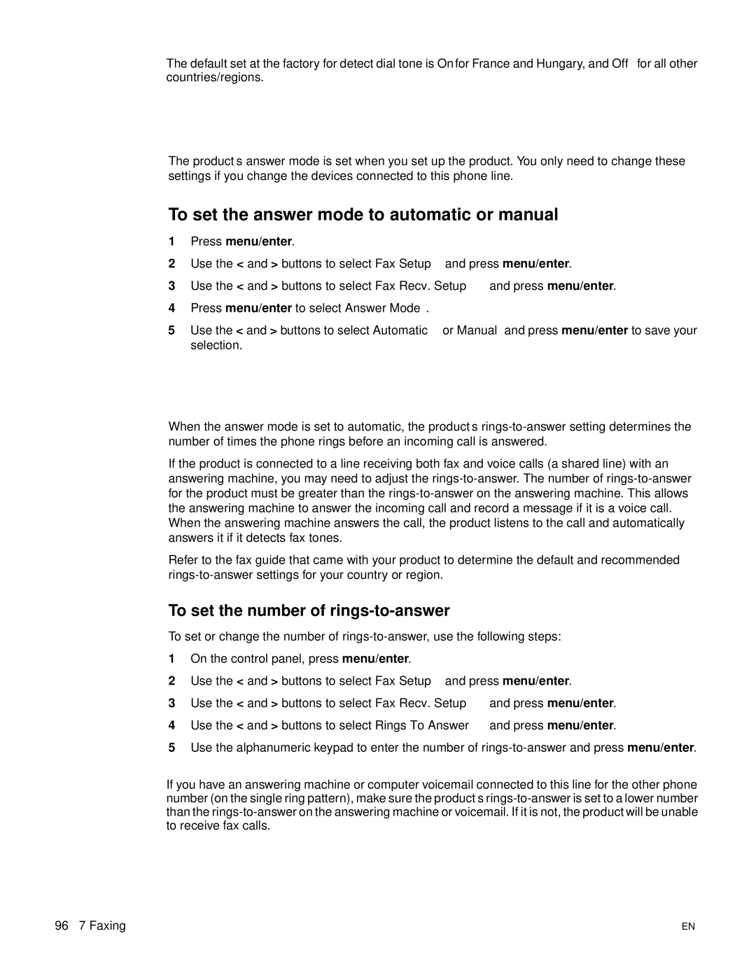 HP 3300mfp manual Changing how the product answers incoming faxes, Changing rings-to-answer 